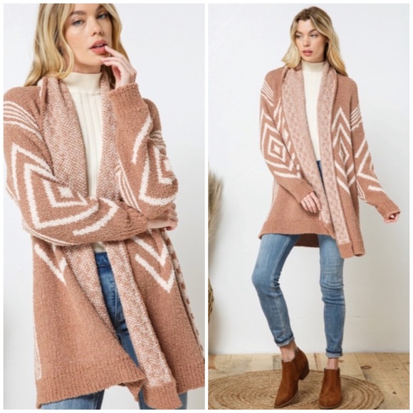 Sweaters - SOLD OUT Cozy Brown Soft Blanket Aztec Boho Tribal Knit Open Cardigan Sweater
